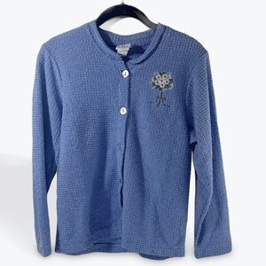 Blue Waffle Knit Cardigan with Floral Embroidery Detail EMI Sportswear Small